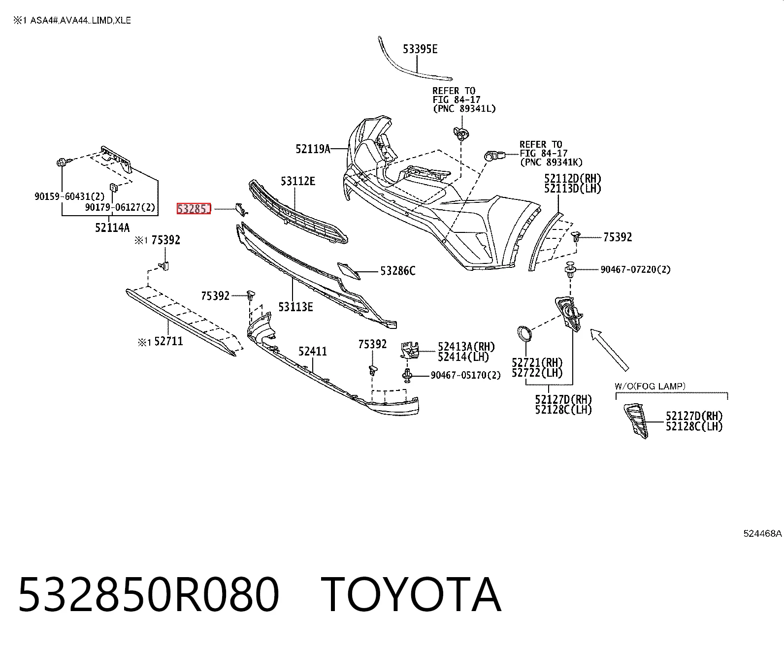 532850R080 Toyota Заглушка бампера буксировочного крюка передняя правая