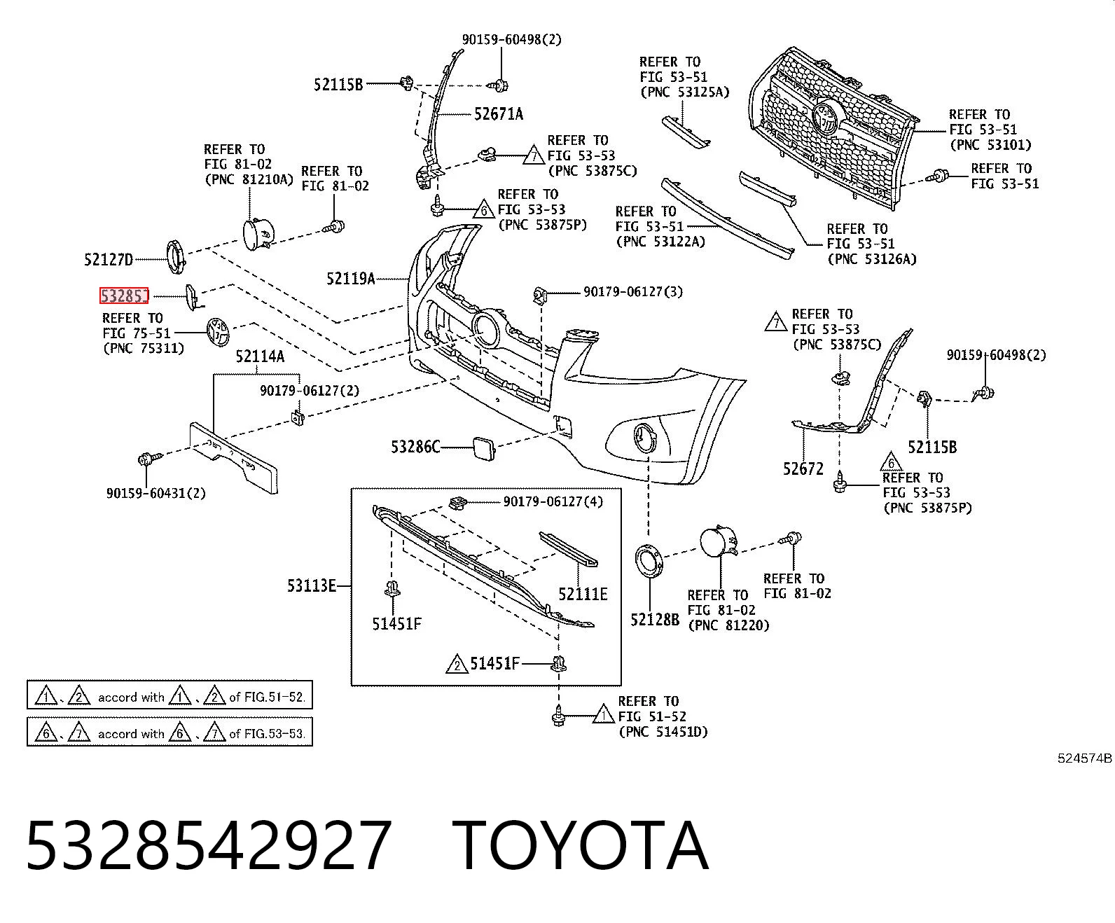5328542927 Toyota Заглушка бампера буксировочного крюка передняя правая