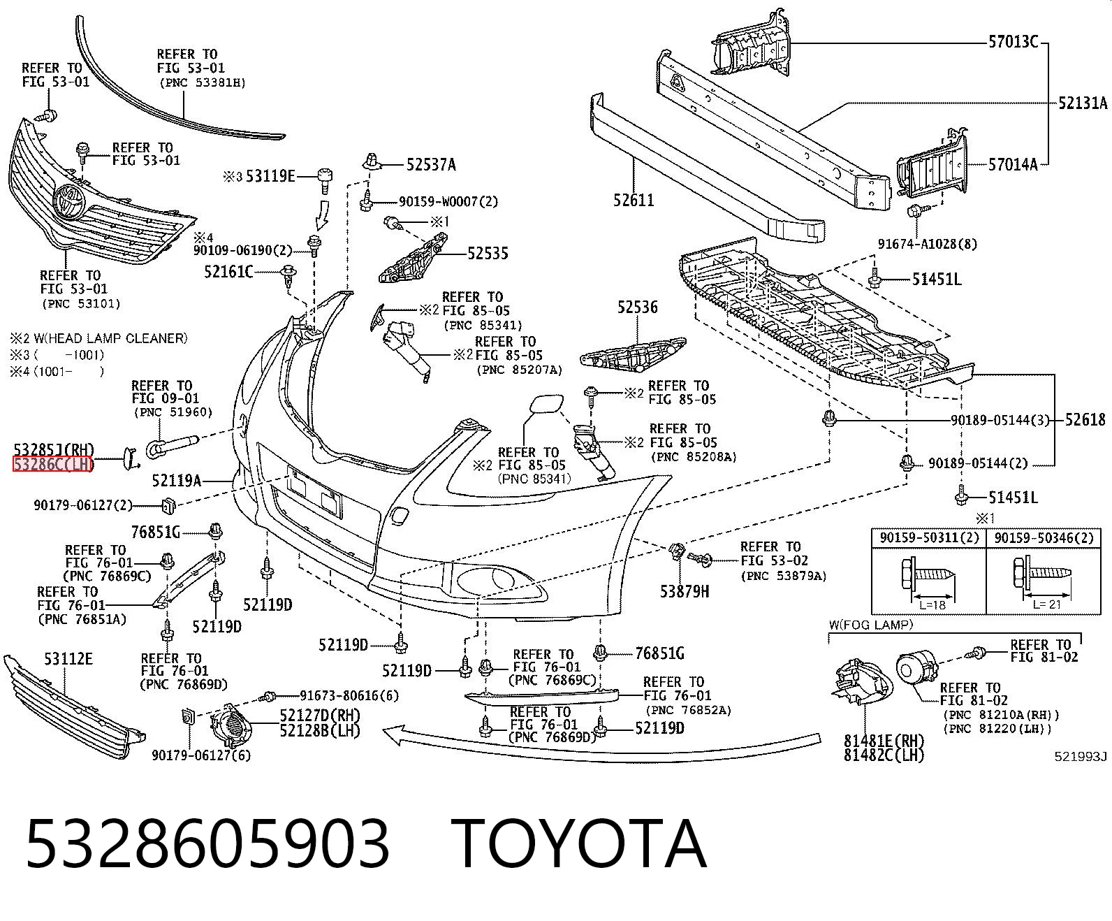 5328605903 Toyota Заглушка бампера буксировочного крюка передняя левая