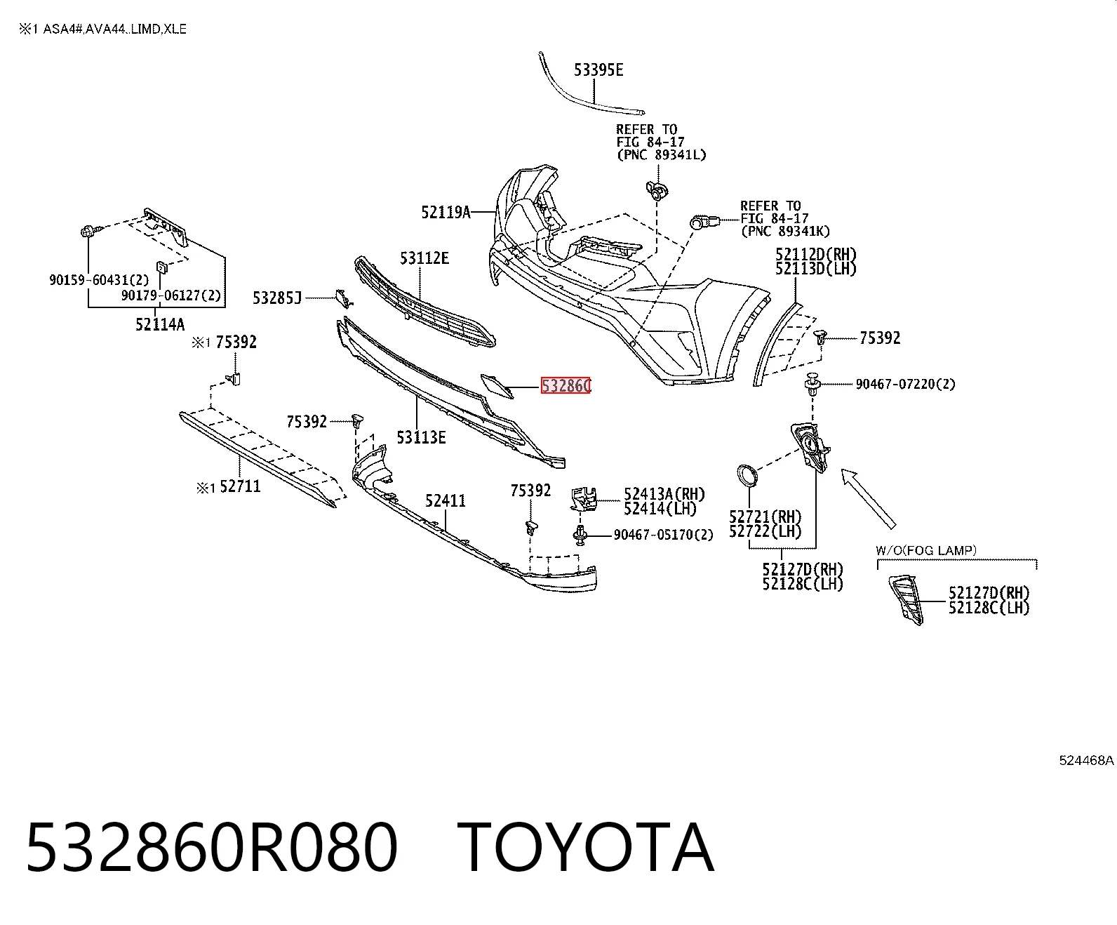 532860R080 Toyota Заглушка бампера буксировочного крюка передняя левая