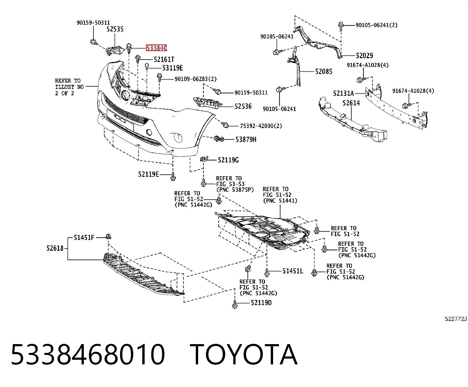 5338468010 Toyota Крепление решетки радиатора