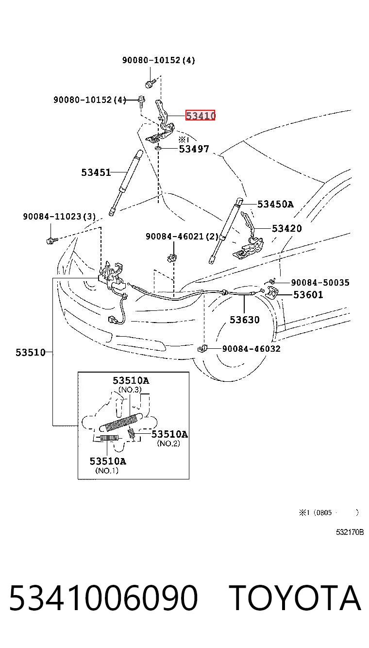 5341006090 Toyota Шарнир капота правый
