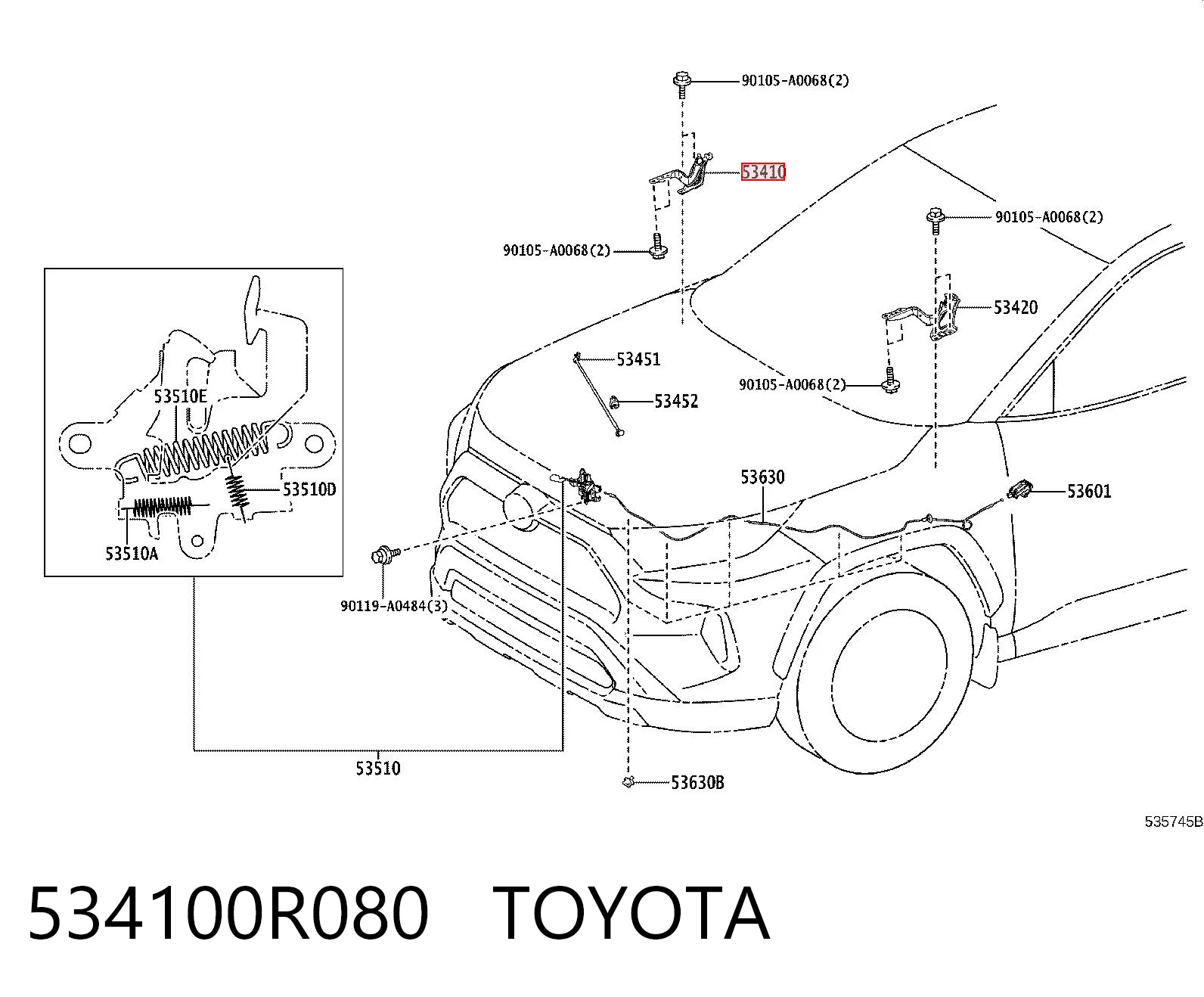 534100R080 Toyota Шарнир капота правый