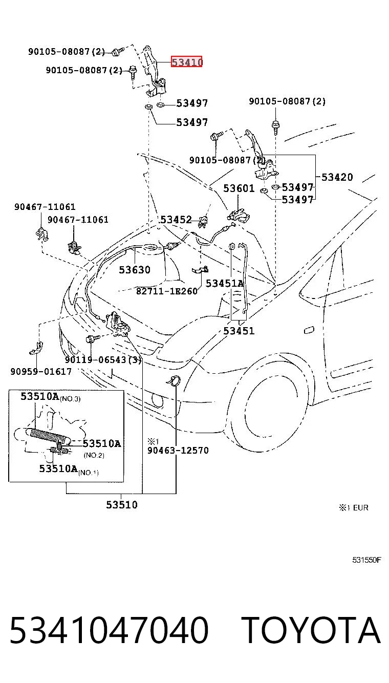 5341047040 Toyota Шарнир капота правый