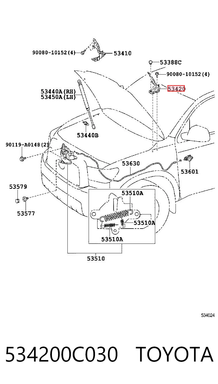 534200C030 Toyota Шарнир капота левый