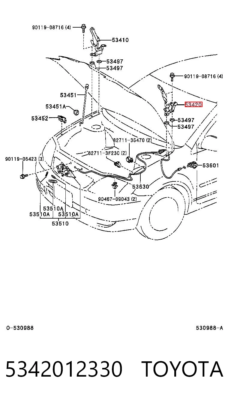 5342012330 Toyota Шарнир капота левый