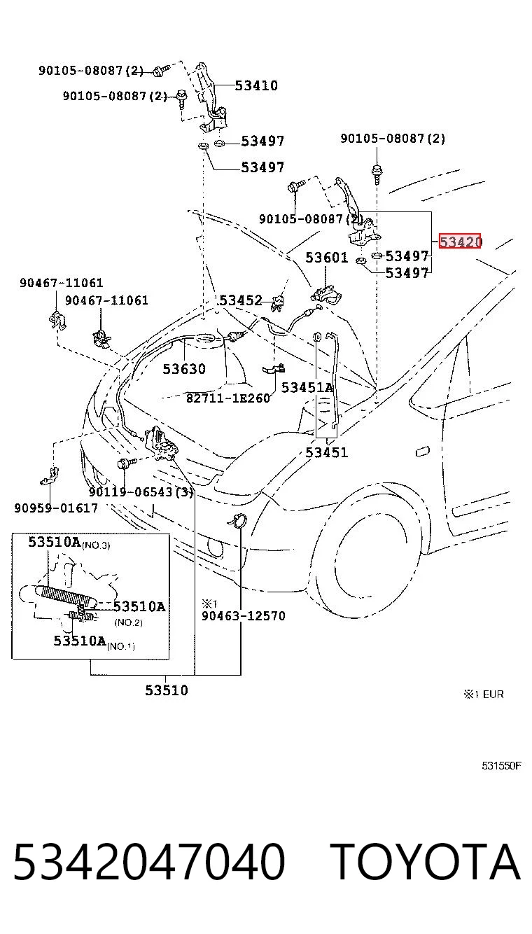 5342047040 Toyota Шарнир капота левый