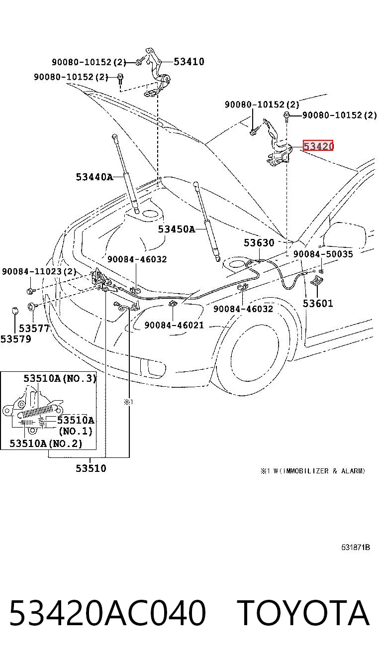 53420AC040 Toyota Шарнир капота левый