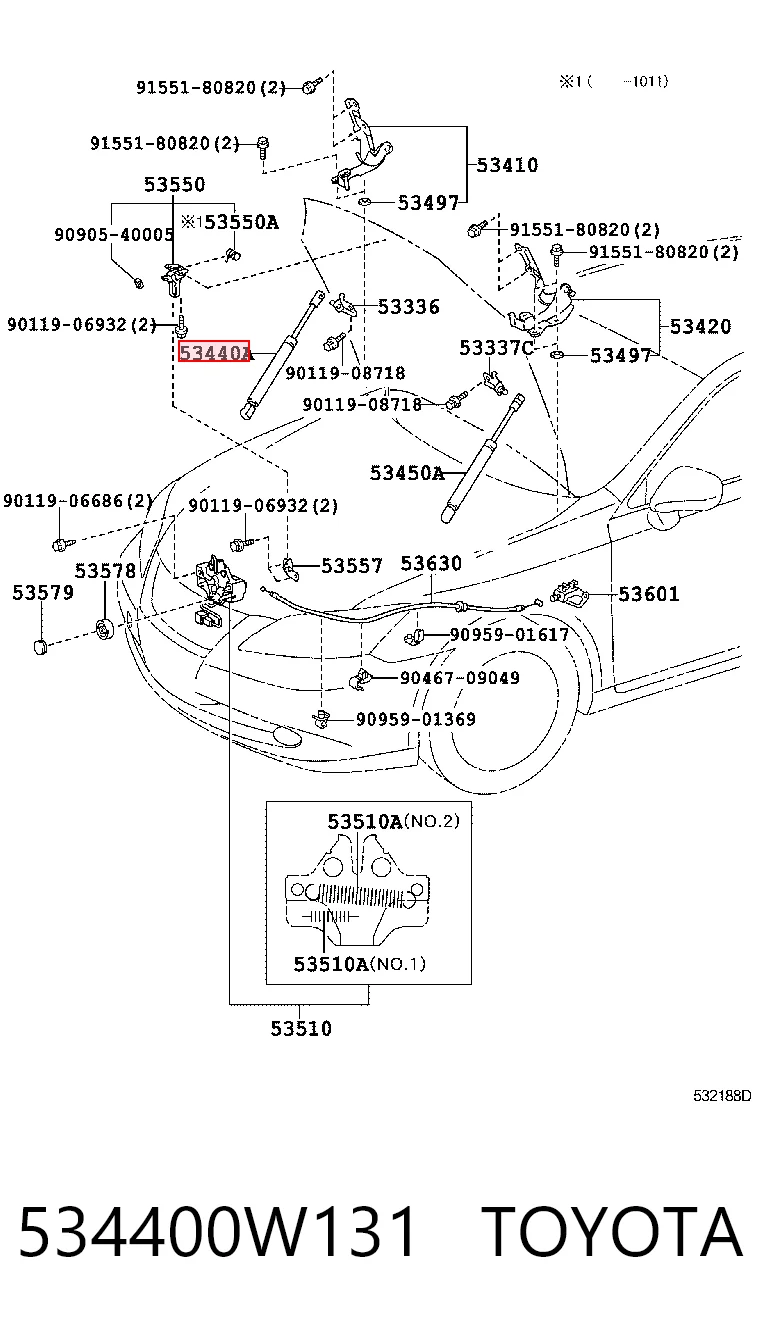Амортизатор капота газовый Lexus ES 350 седан (GSV40) (2006 - 2012) цена, от 19.62 USD