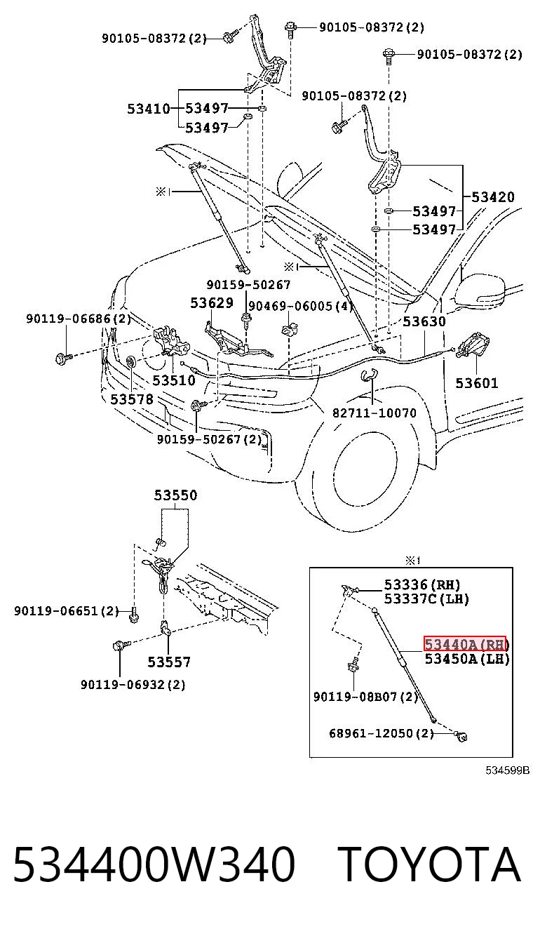 534400W340 Toyota Стойка капота