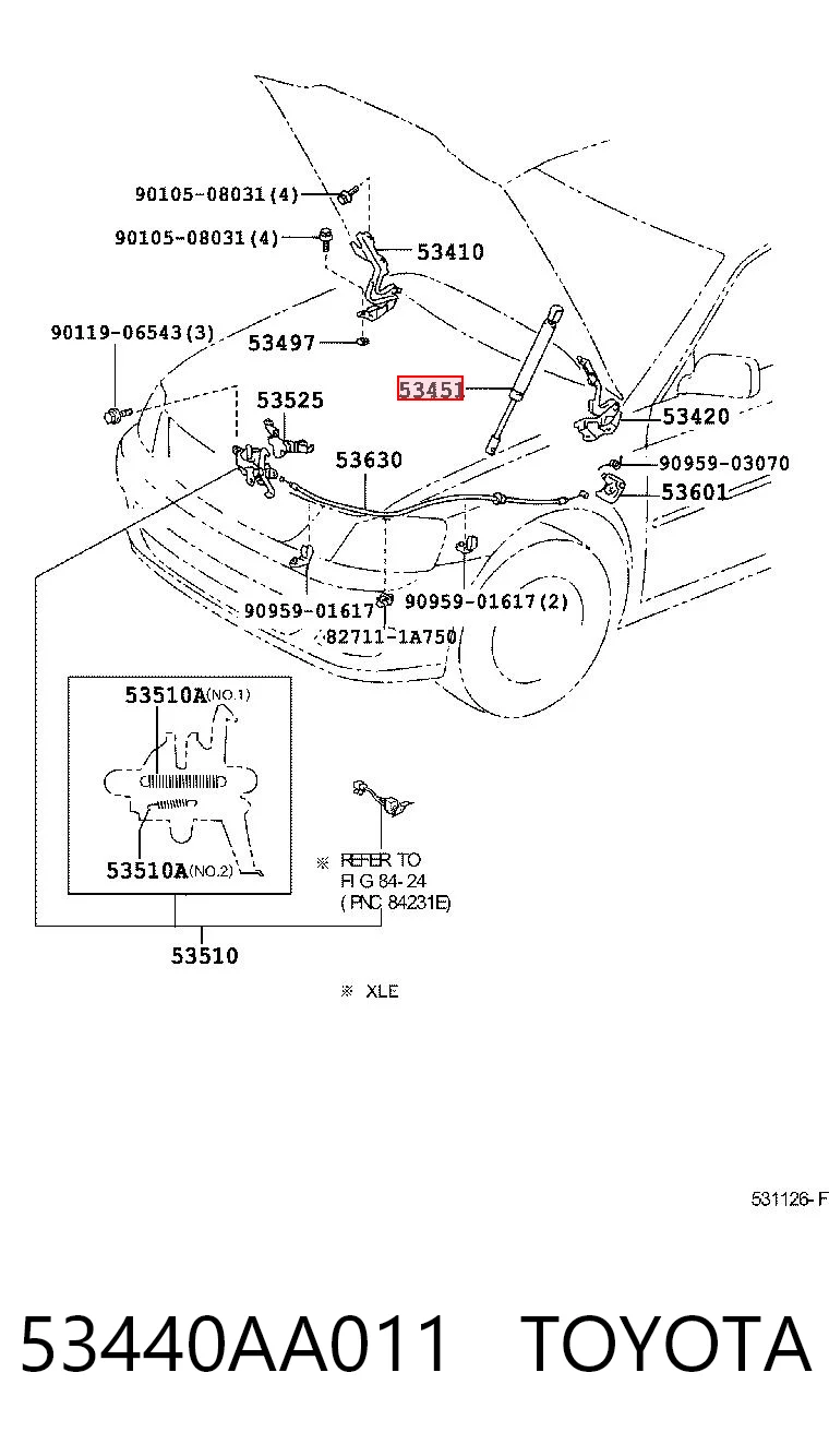 53440AA011 Toyota Стойка капота