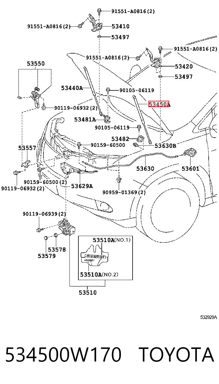 Стойка капота на Lexus RX 270/350/450H AGL10, GGL15, GYL15