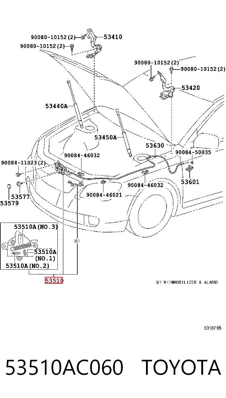 53510AC060 Toyota Запор капота (замок и привод замка капота)