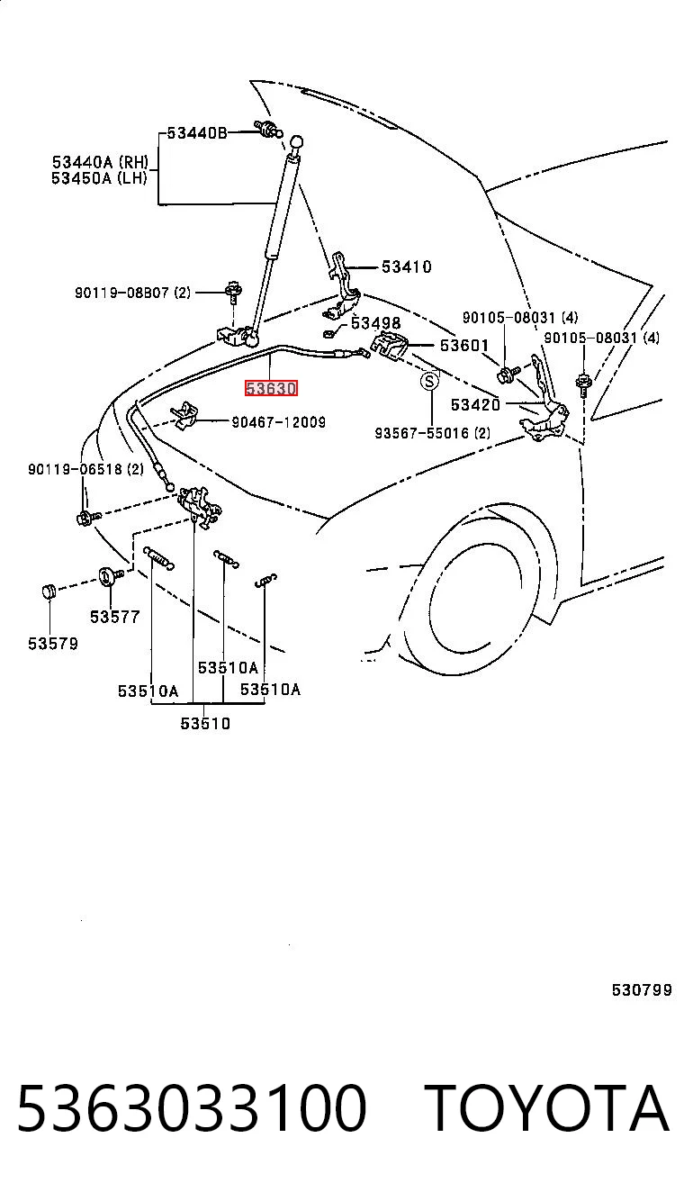 5363033100 Toyota Трос открытия капота