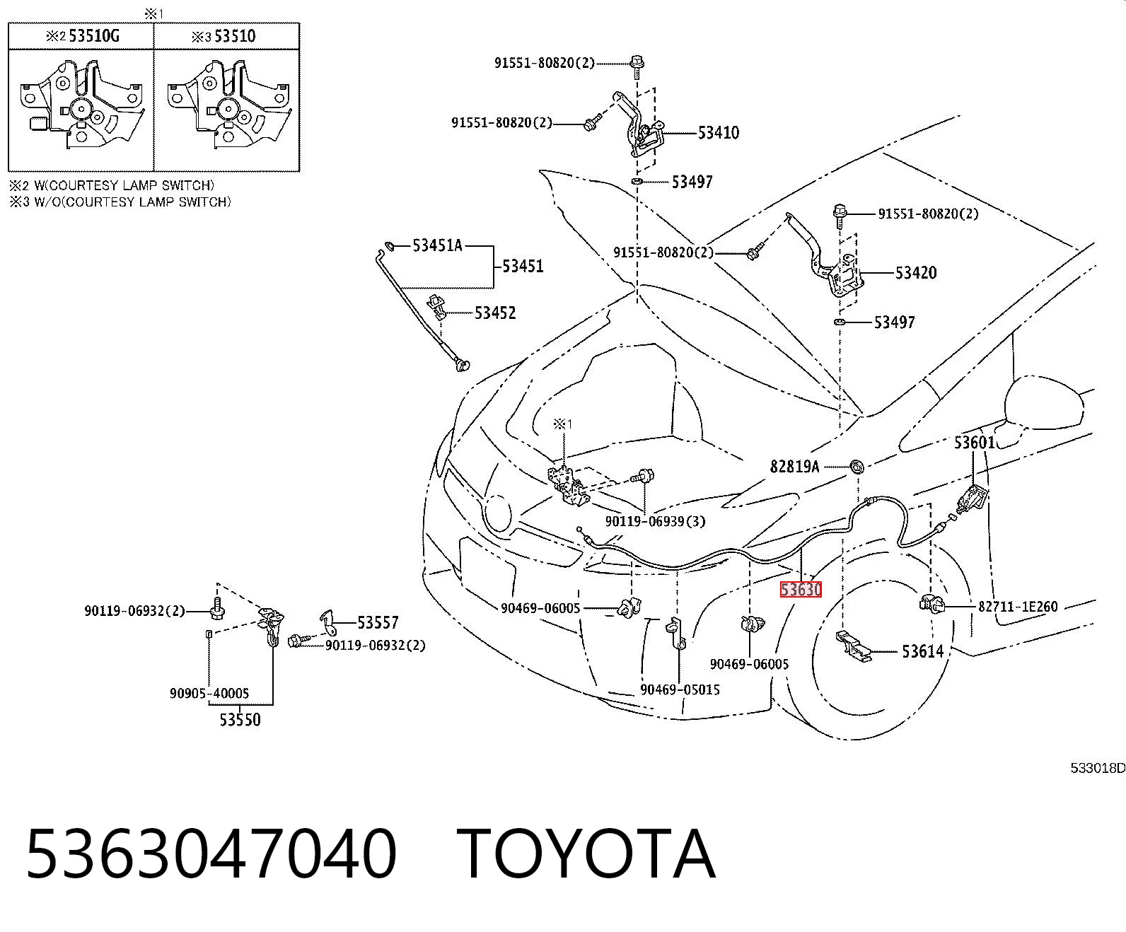 5363047040 Toyota Трос открытия капота