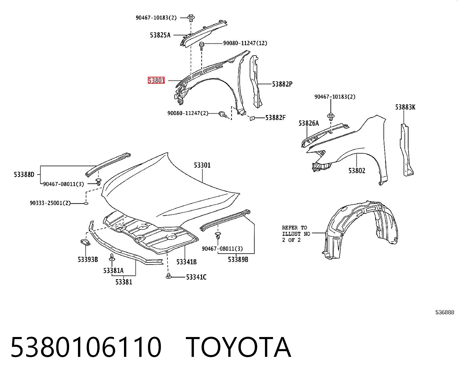 5380106110 Toyota Переднее правое крыло