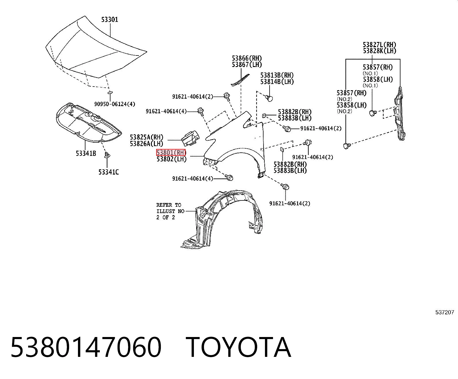 5380147060 Toyota Переднее правое крыло