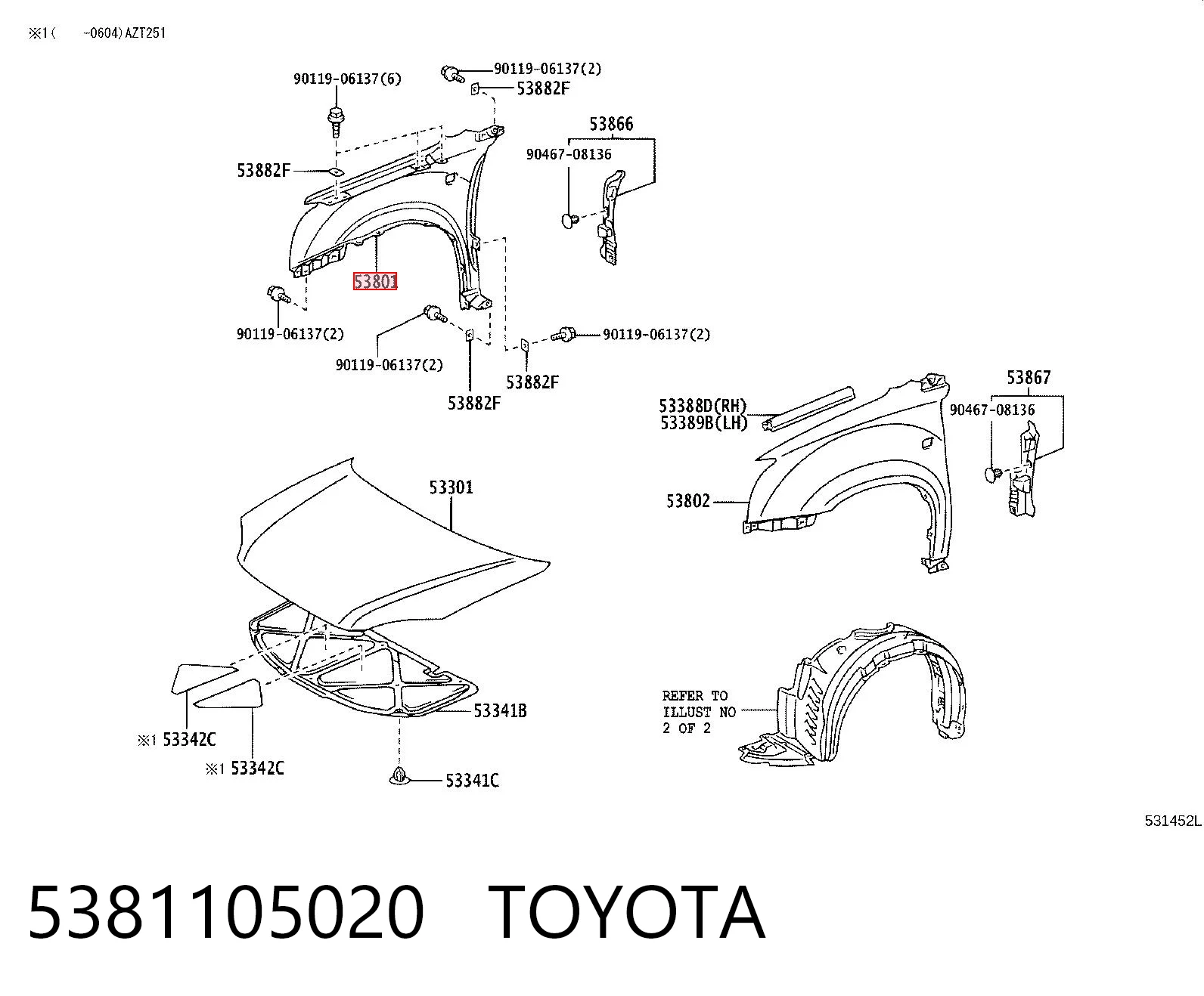 Переднее правое крыло на Toyota Avensis II T25