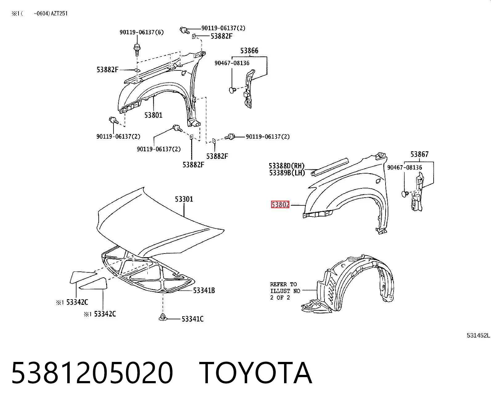 Переднее левое крыло на Toyota Avensis III T27