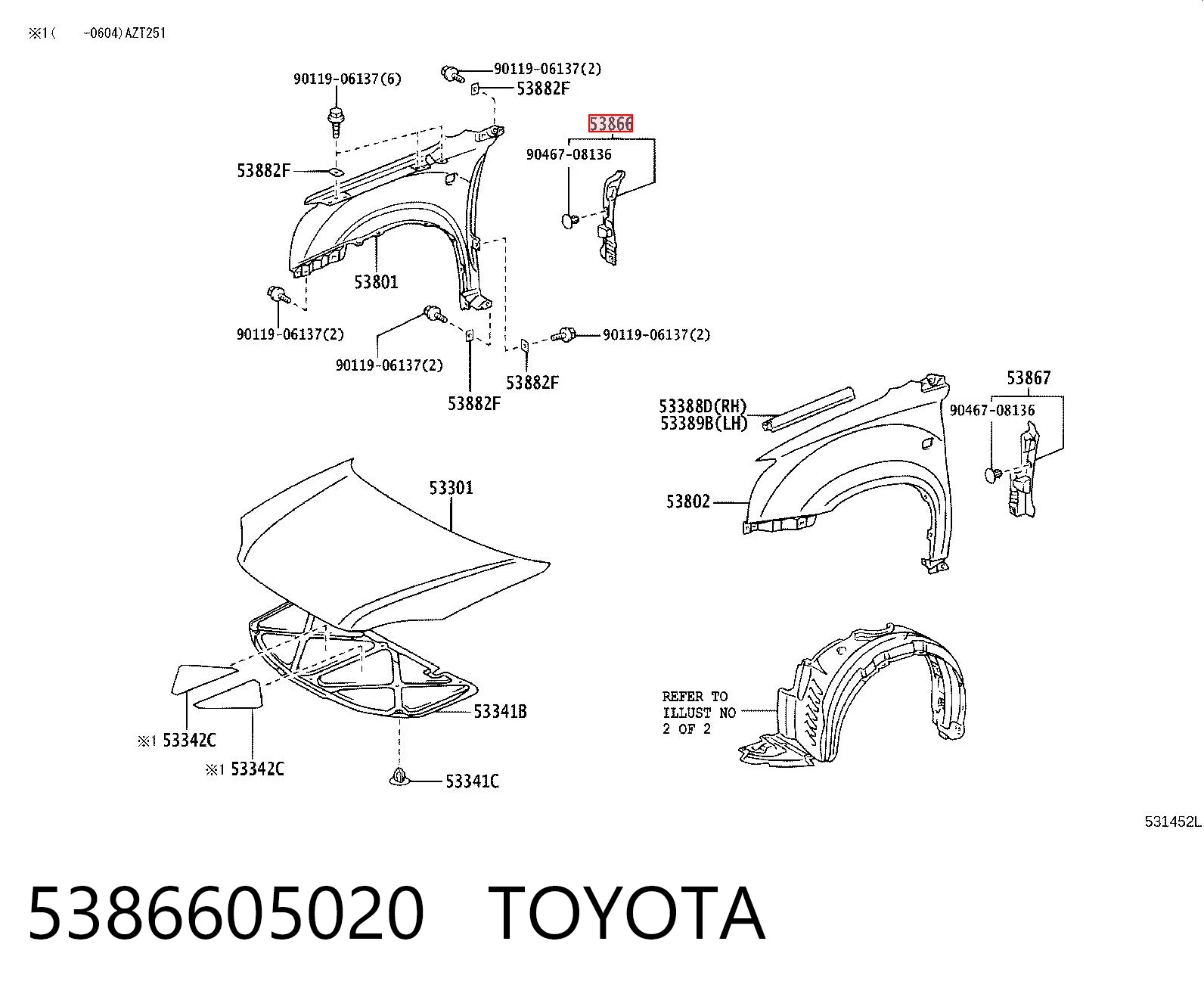 5386605020 Toyota Уплотнитель крыла