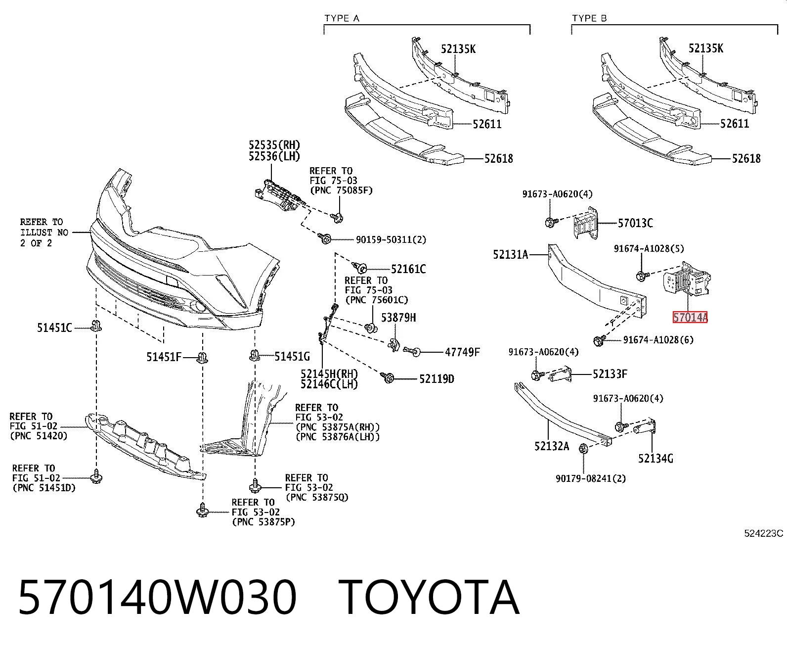 570140W030 Toyota Кронштейн усилителя переднего бампера