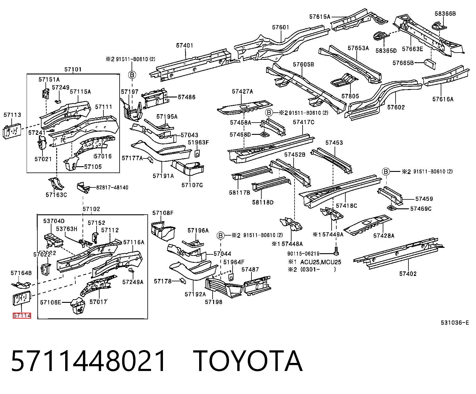 5711448021 Toyota Кронштейн усилителя переднего бампера