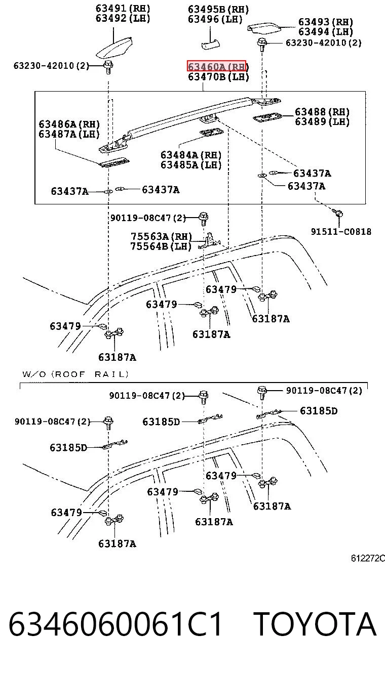 6346060061C1 Toyota Рейлинг крыши правый