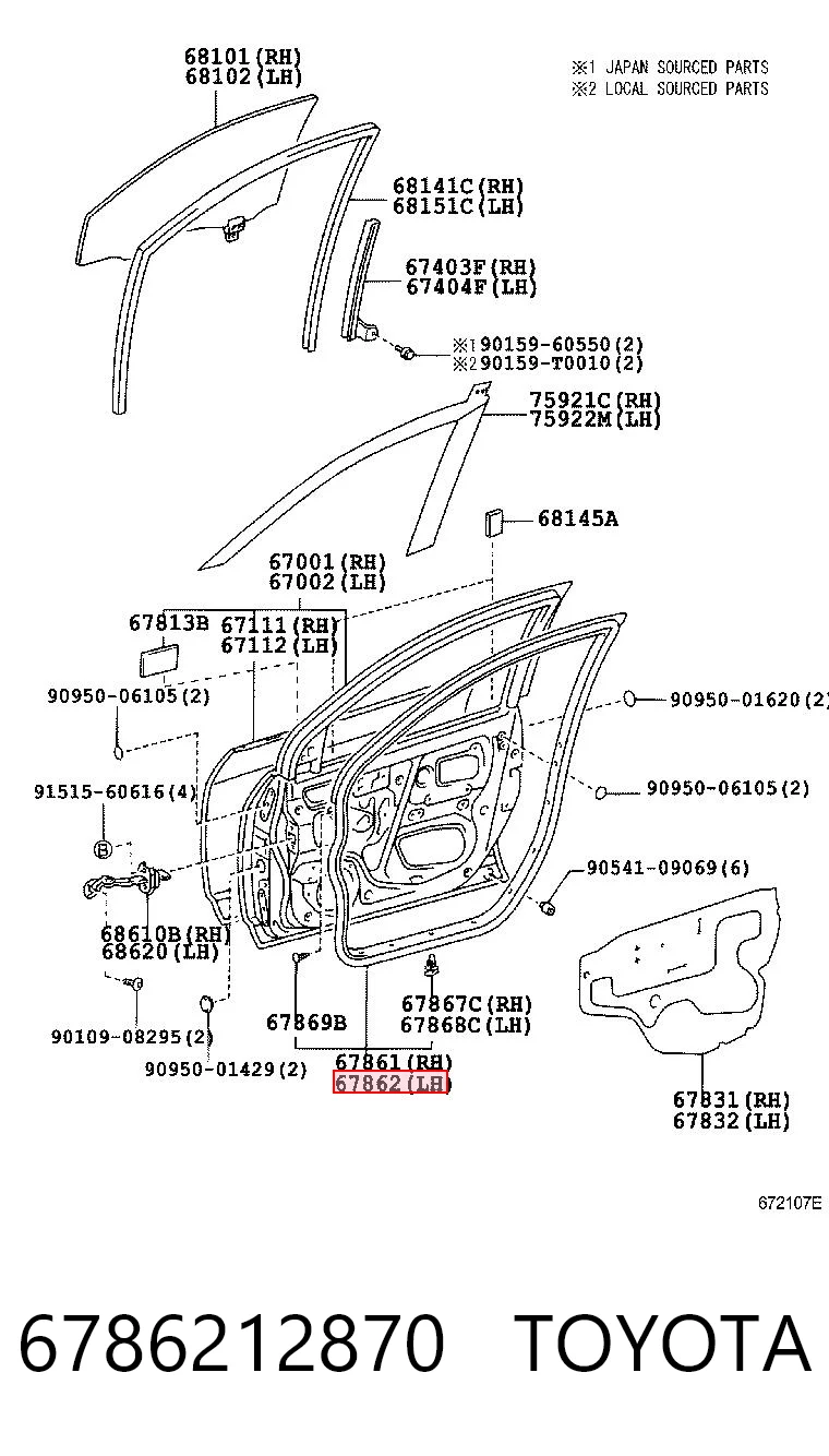 6786212870 Toyota Уплотнитель двери передней левой (на двери)