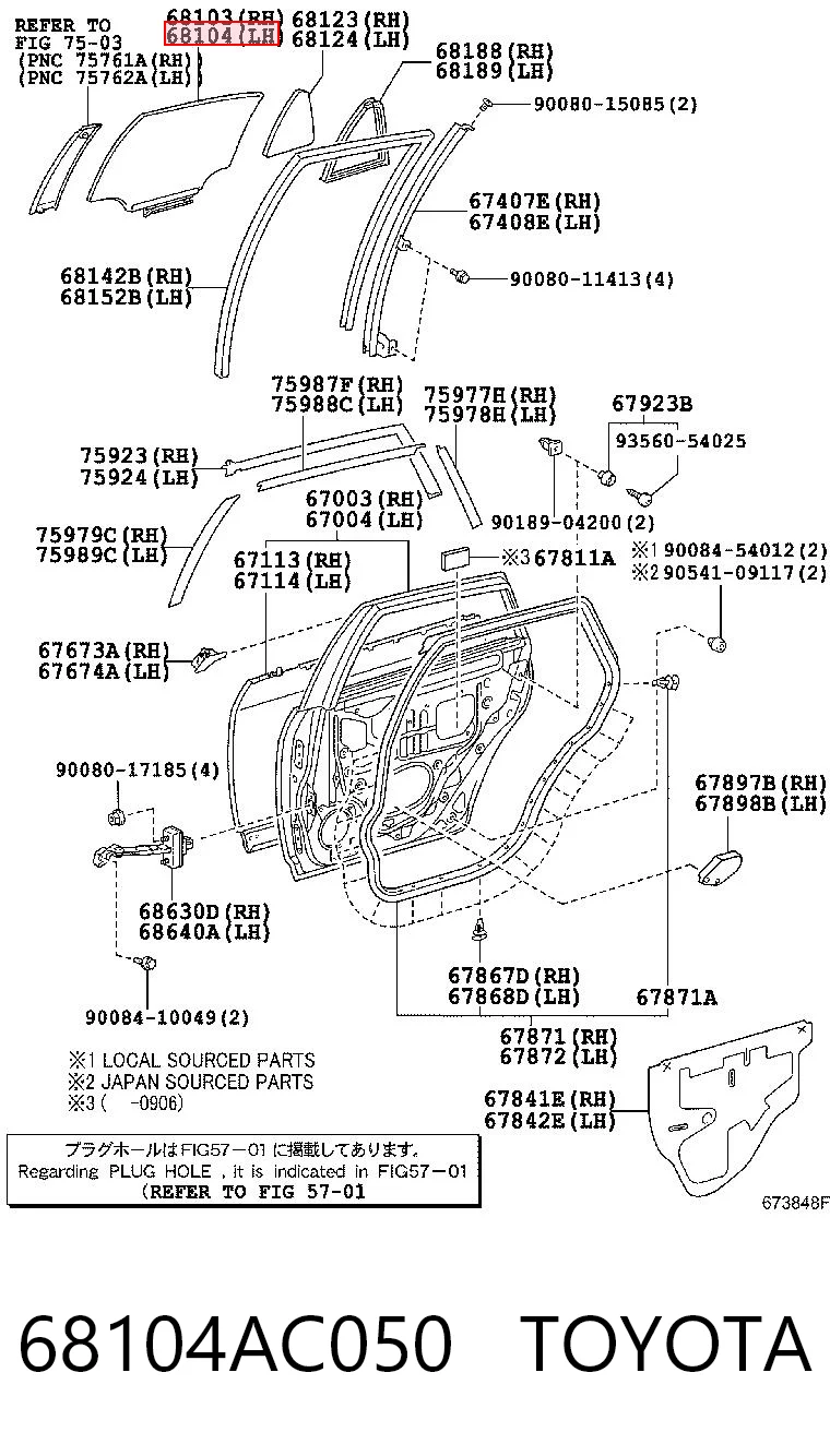 68104AC050 Toyota Стекло двери задней левой