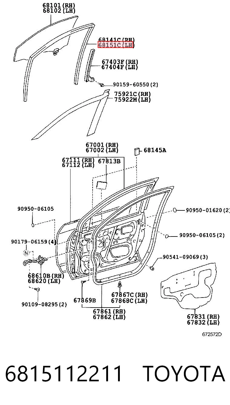 6815112211 Toyota Направляющая стекла рамки двери, переднего левая