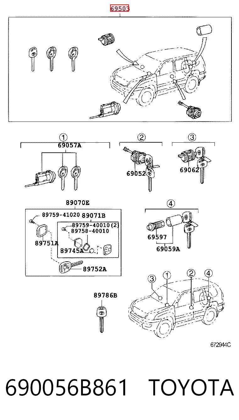 Личинки замков, комплект Toyota Land Cruiser J12