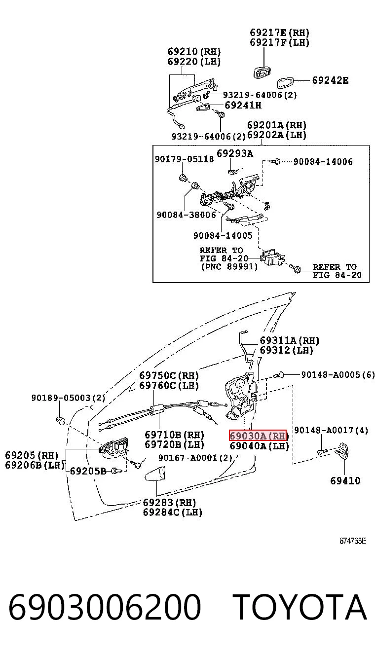 6903006200 Toyota Внутренний дверной замок
