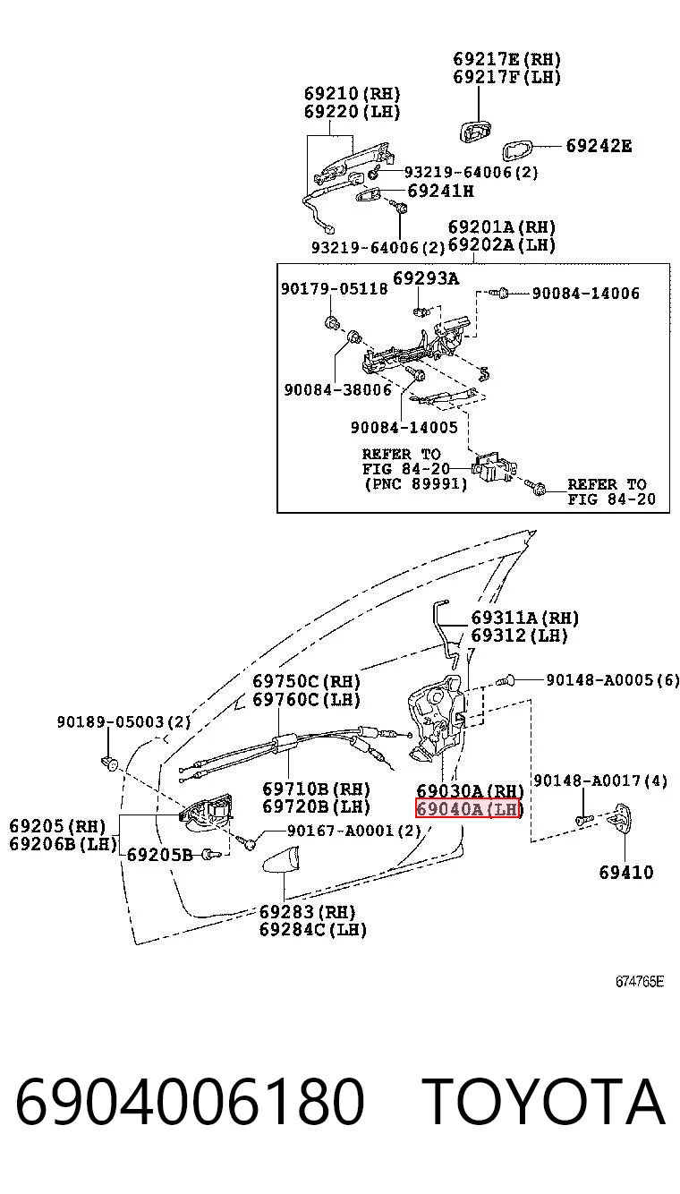 6904006180 Toyota Замок двери водителя