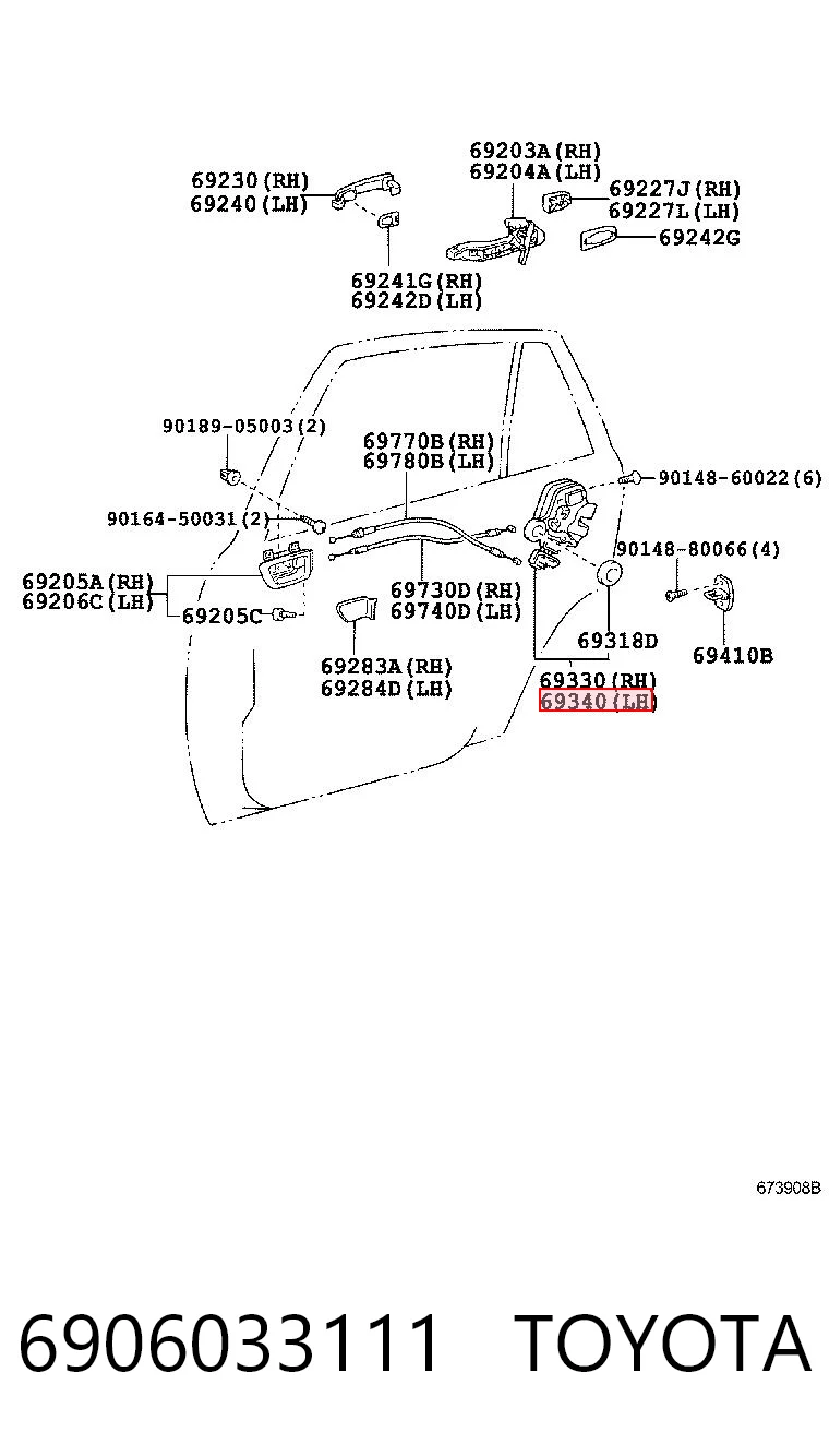Замок двери задней левой на Lexus RX 300/330/350/400H U3