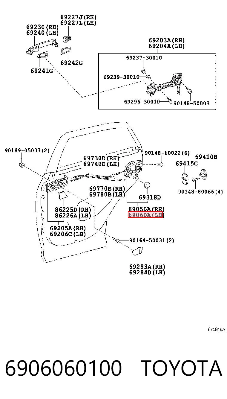 6906060100 Toyota Замок двери задней левой