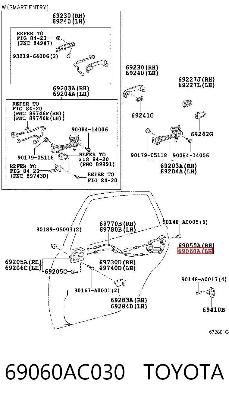 69060AC030 Toyota Замок двери задней левой