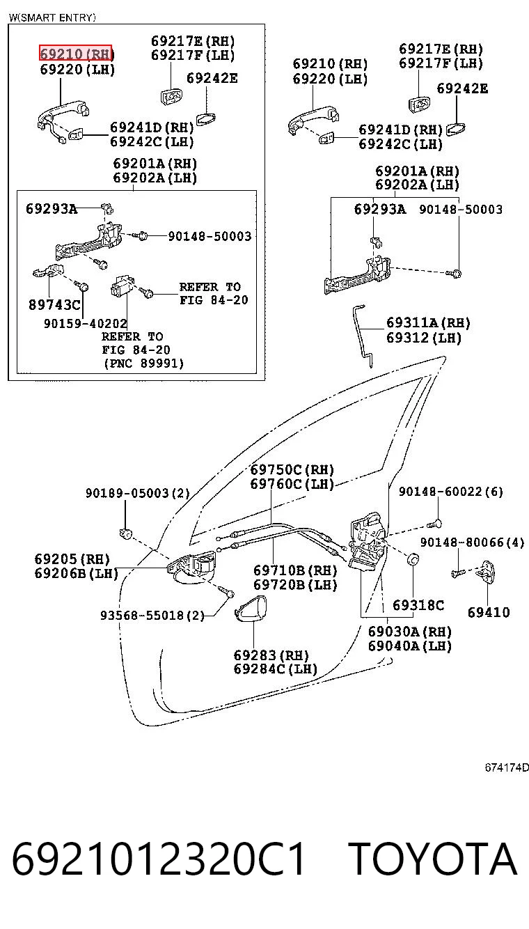 6921012320C1 Toyota Ручка передней двери наружная, правая
