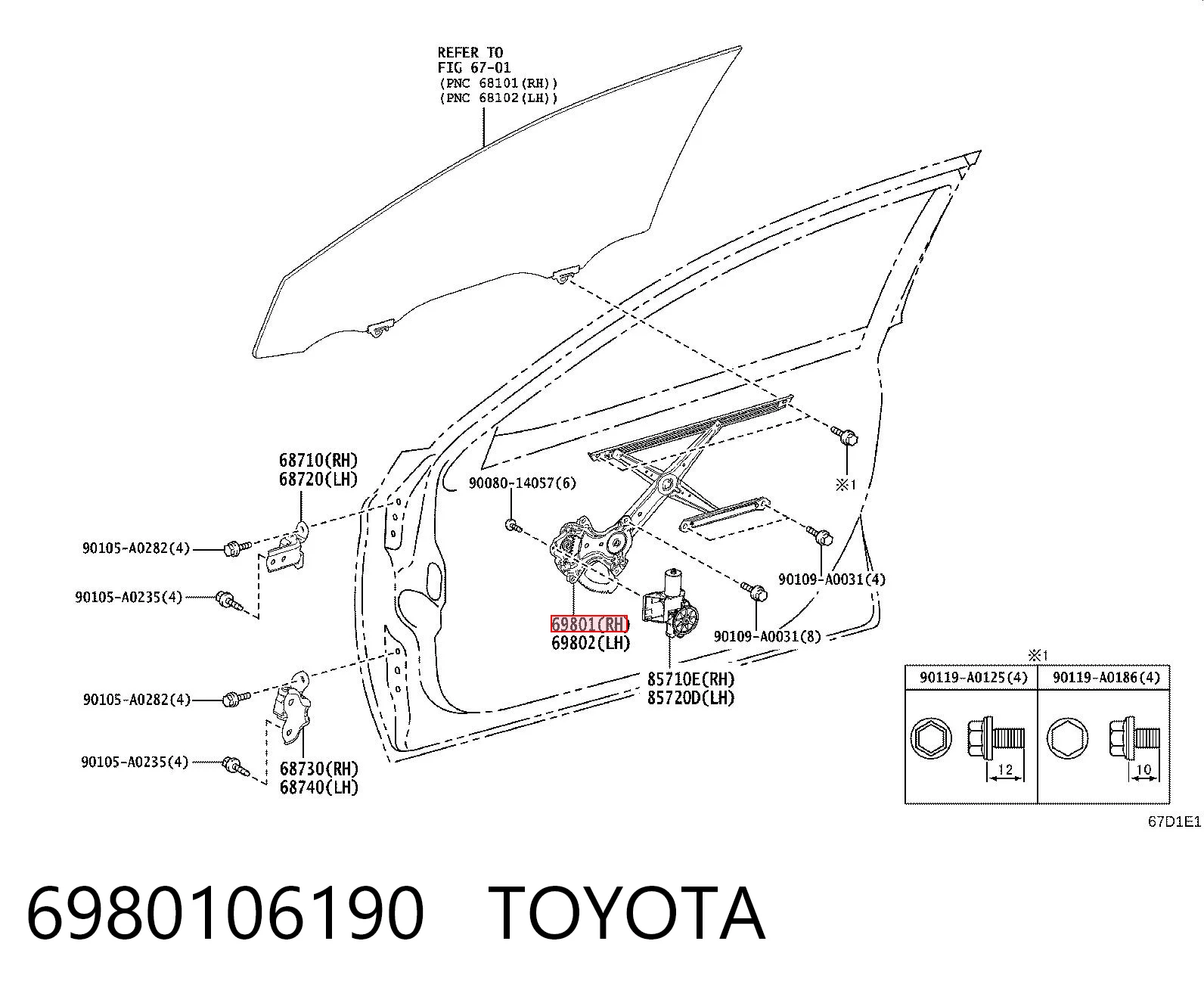 6980106190 Toyota Механизм подъема стекол