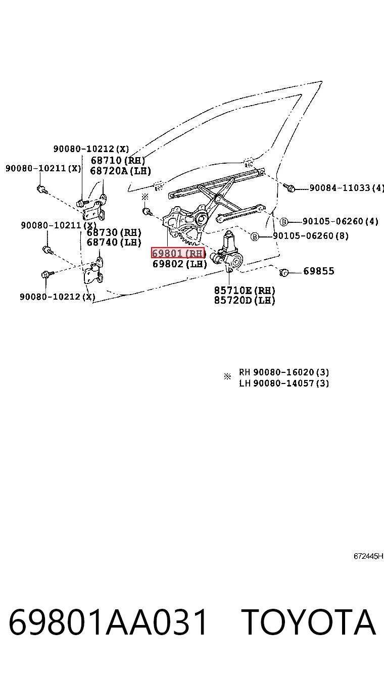69801AA031 Toyota Механизм подъема стекол