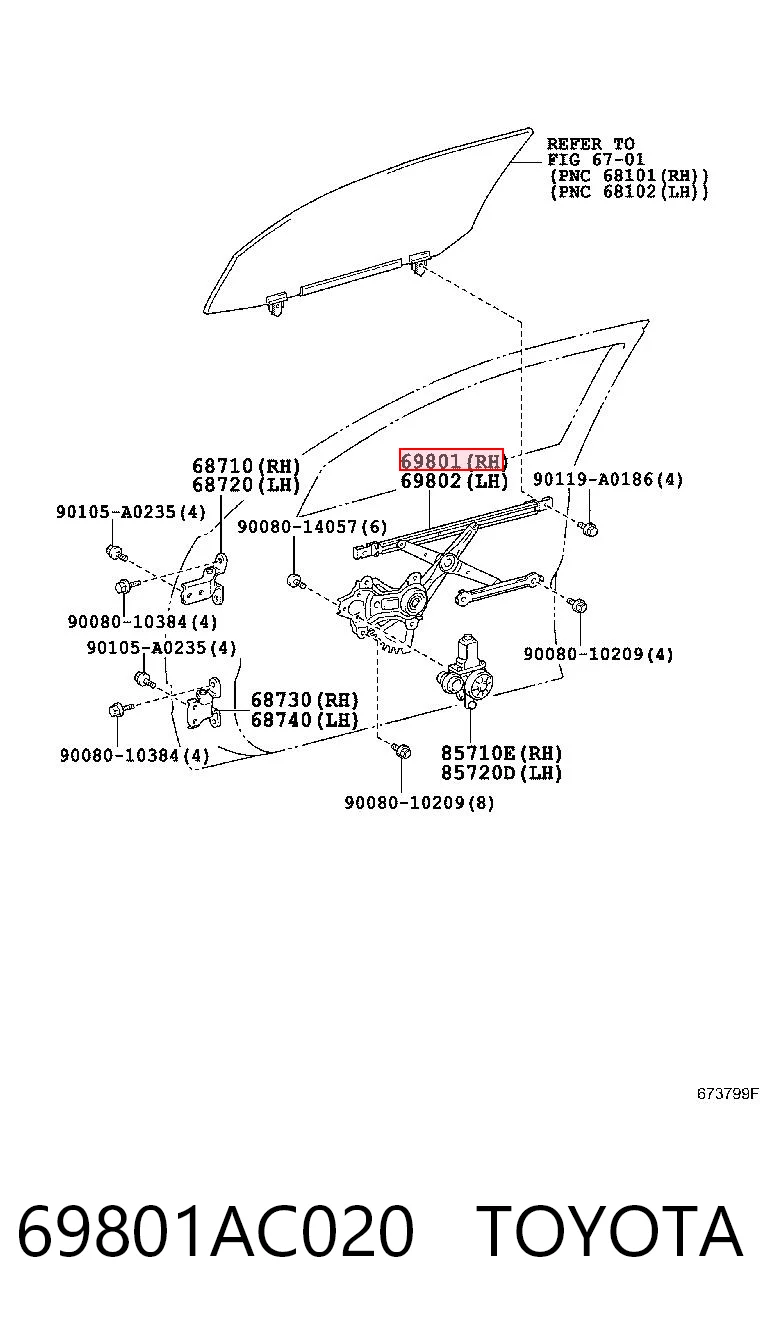 69801AC020 Toyota Механизм подъема стекол