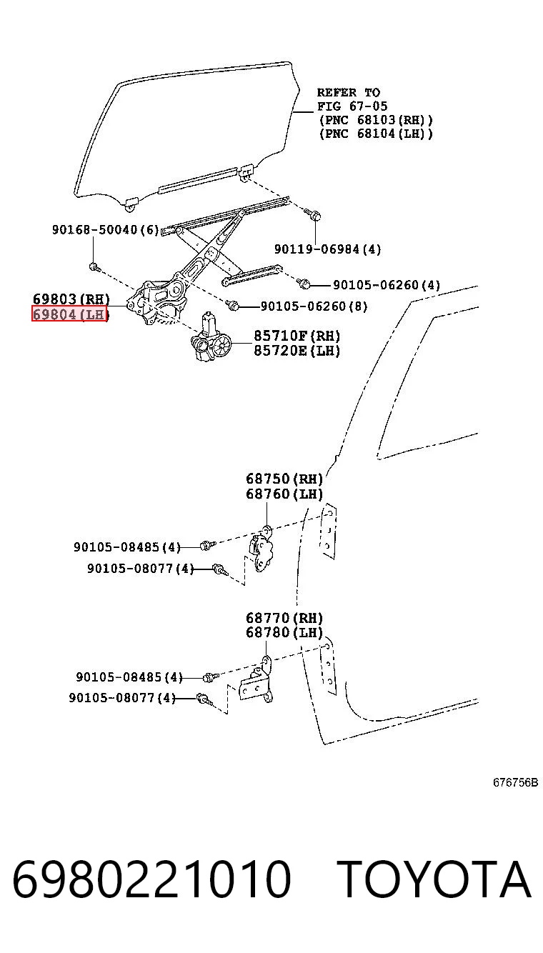 6980221010 Toyota Механизм стеклоподъемника передней левой двери