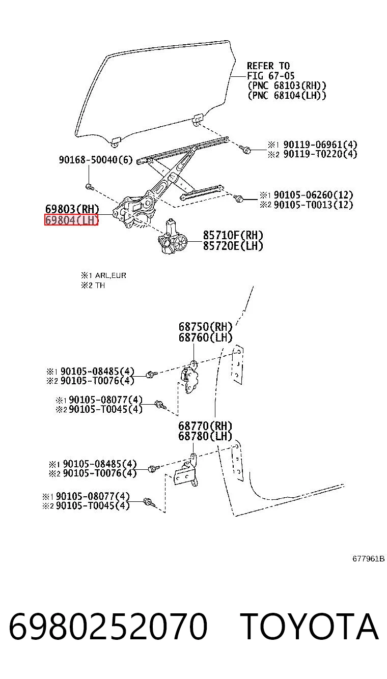 Механизм стеклоподъемника передней левой двери на Toyota Prius  NHW20