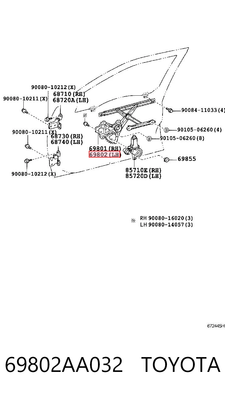69802AA032 Toyota Механизм стеклоподъемника передней левой двери