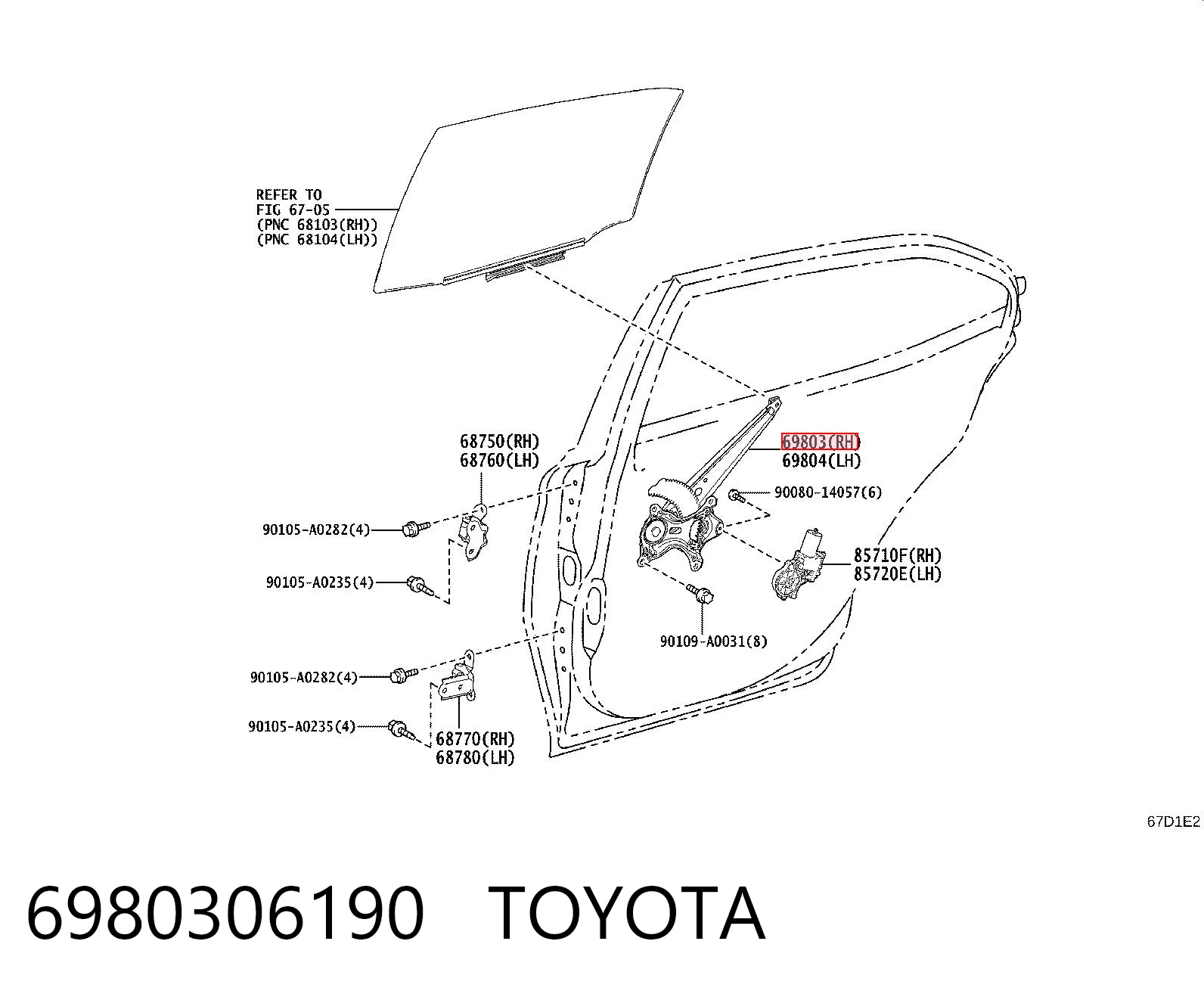 6980306190 Toyota  Механизм стеклоподъемника правой задней двери
