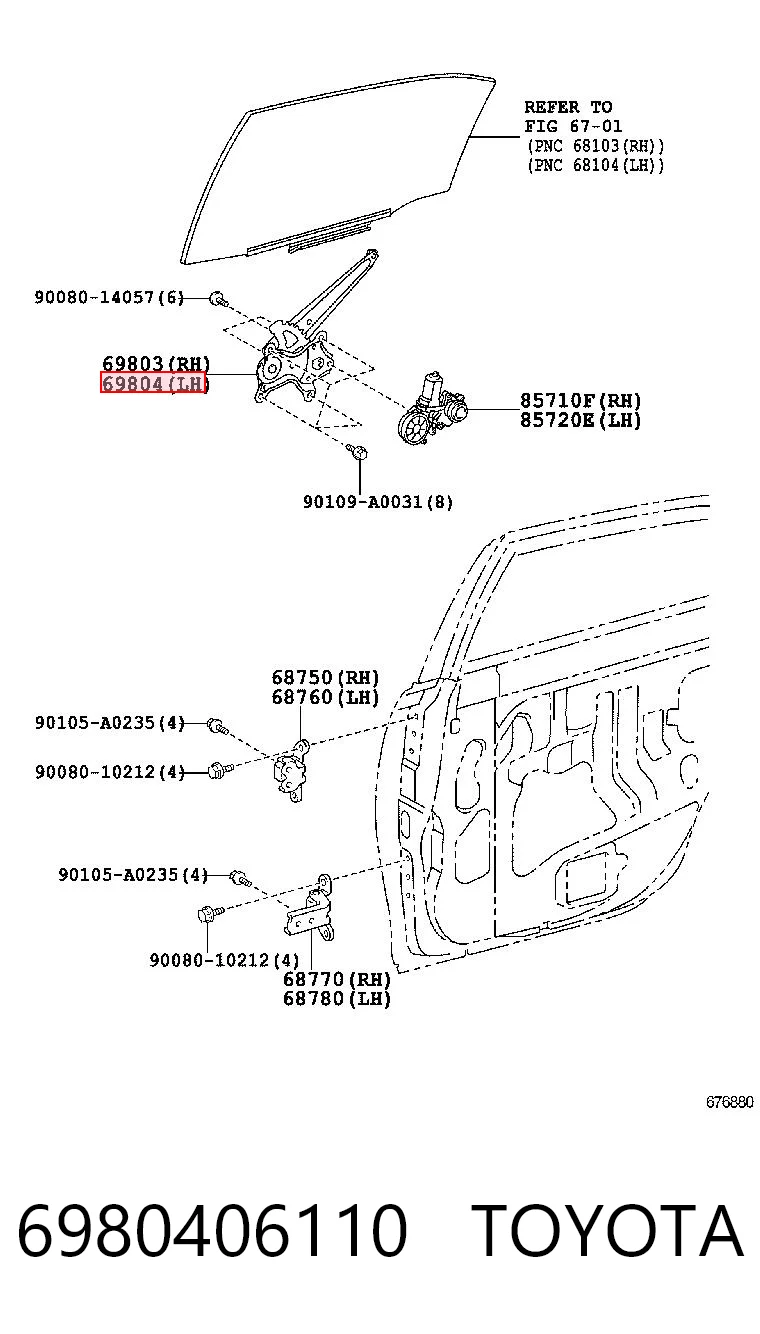 6980406110 Toyota Механизм стеклоподъемника двери задней, левой