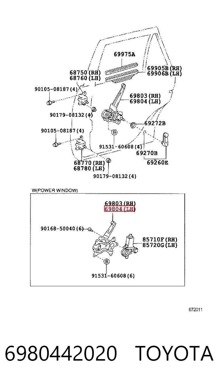 6980442020 Toyota Механизм стеклоподъемника двери задней, левой