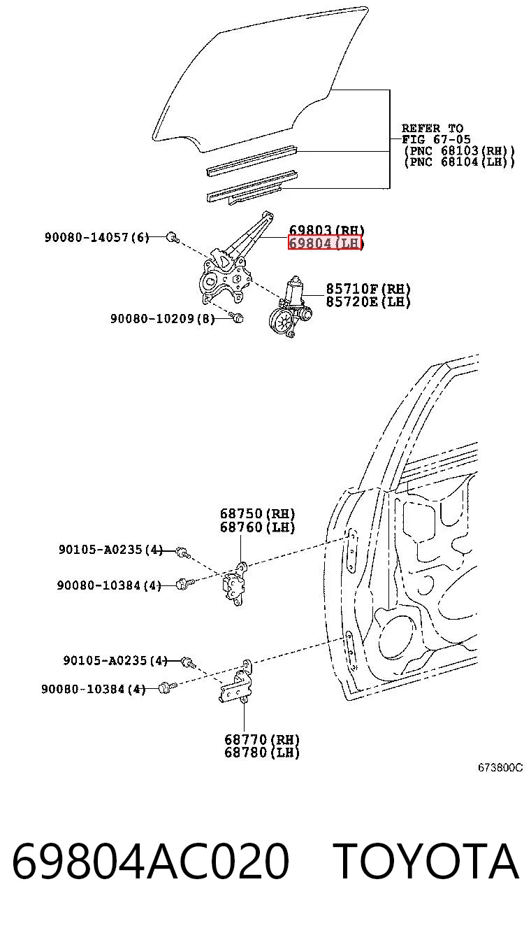 69804AC020 Toyota Механизм стеклоподъемника двери задней, левой