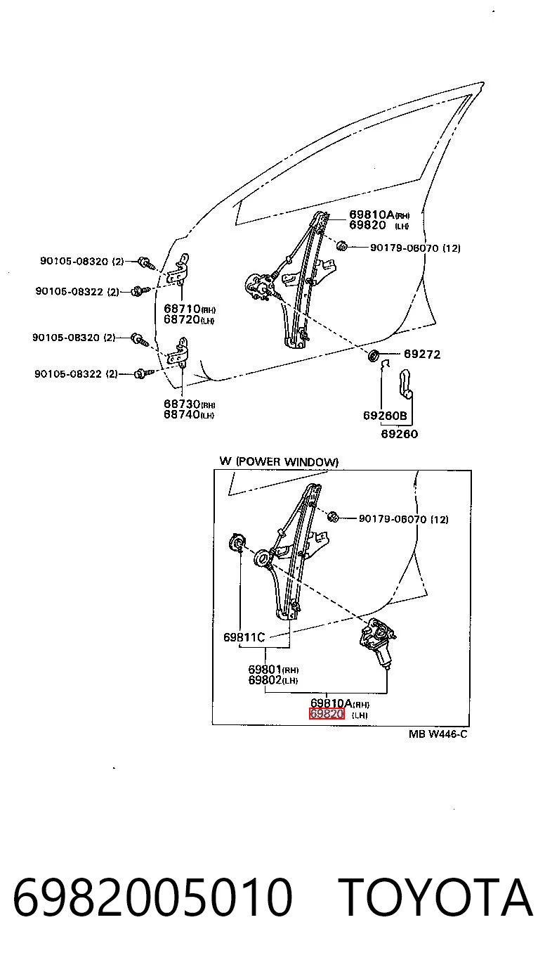 6982005010 Toyota Механизм стеклоподъемника передней левой двери