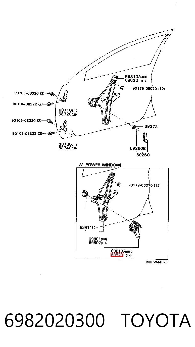 6982020300 Toyota Механизм стеклоподъемника передней левой двери