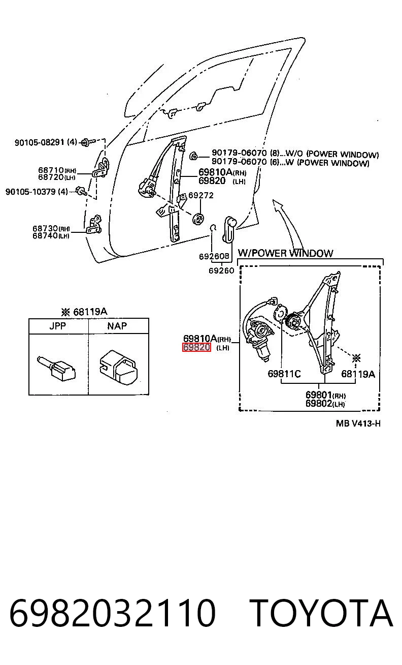 6982032110 Toyota Механизм стеклоподъемника передней левой двери